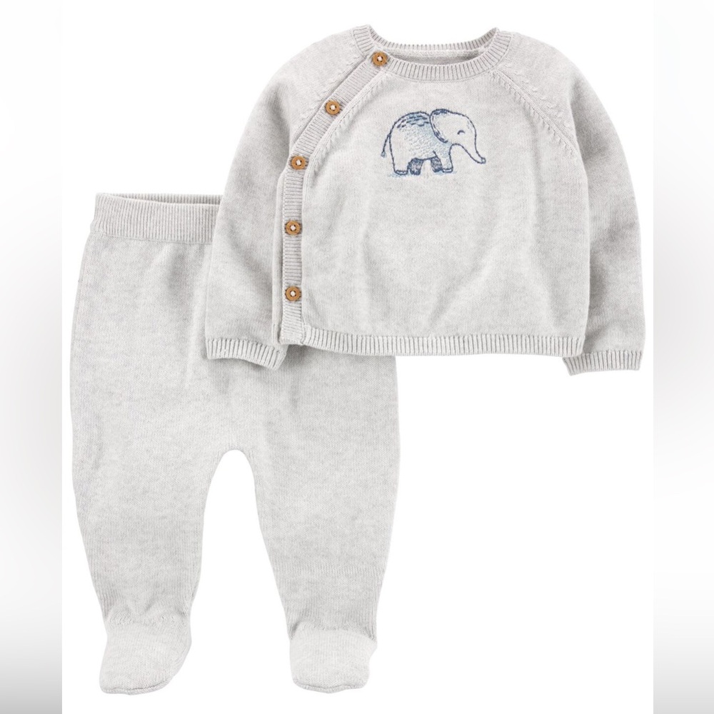 NWT! Carter's Baby 2-Piece Elephant Sweater & Footed Pant Set, Size 9M